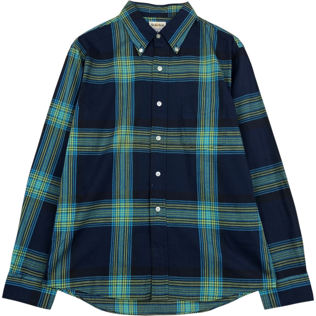 Westerfield Check Pattern Long-Sleeve Button-Down Check Shirt, Men's Size M (Equivalent), Vintage cotton navy blue type Vintage Second Hand
