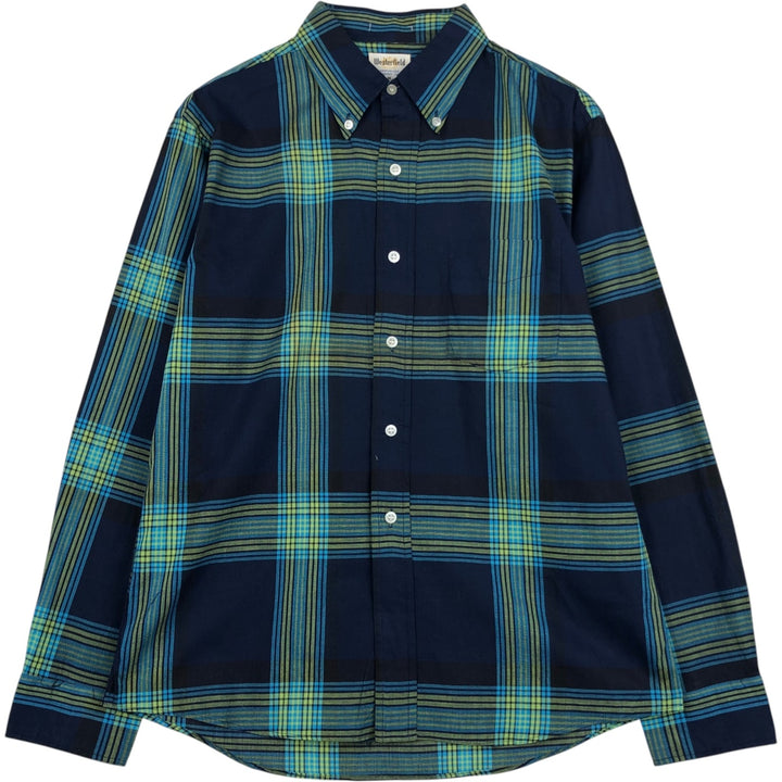 Westerfield Check Pattern Long-Sleeve Button-Down Check Shirt, Men's Size M (Equivalent), Vintage cotton navy blue type Vintage Second Hand