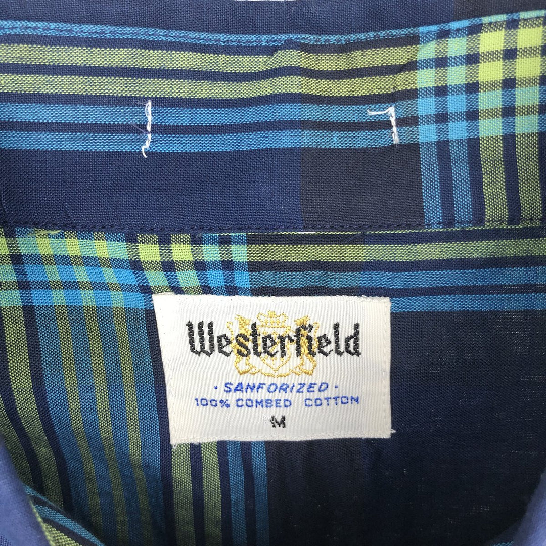 Westerfield Check Pattern Long-Sleeve Button-Down Check Shirt, Men's Size M (Equivalent), Vintage cotton navy blue type Vintage Second Hand