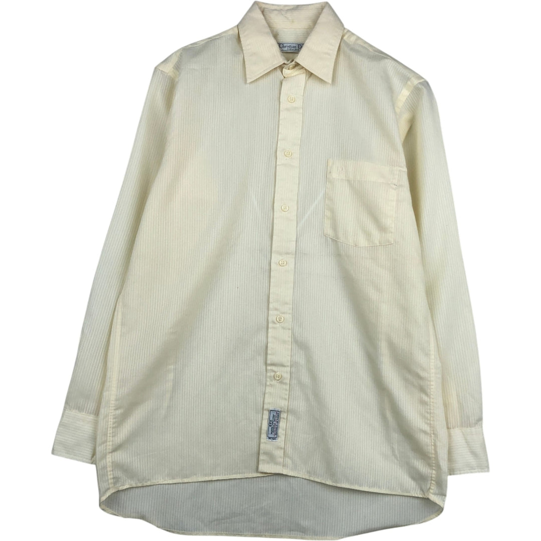 Christian Dior CHEMISES Long-Sleeve Poly-Cotton Striped Shirt, Regular Collar polyester yellow type Vintage Second Hand