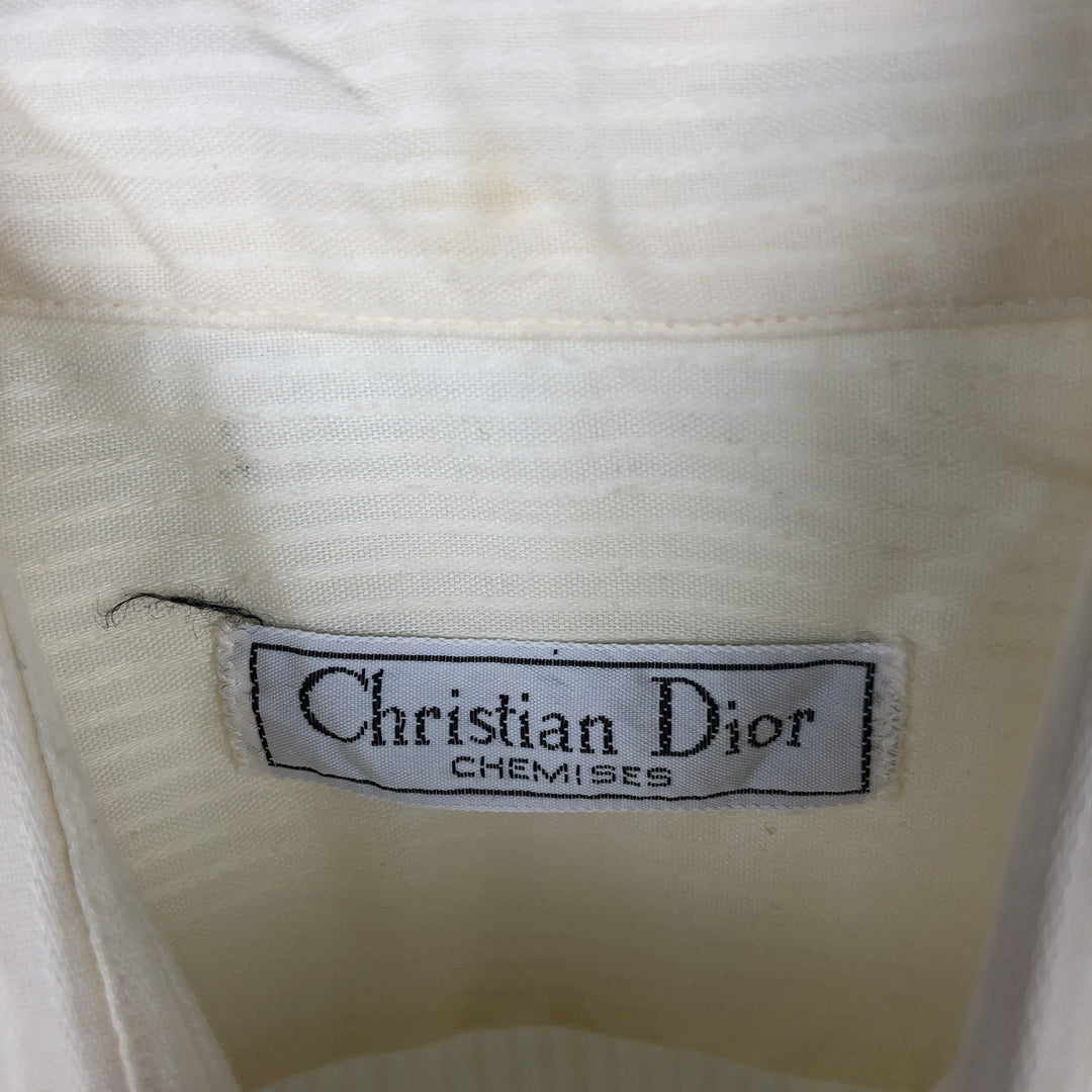 Christian Dior CHEMISES Long-Sleeve Poly-Cotton Striped Shirt, Regular Collar polyester yellow type Vintage Second Hand