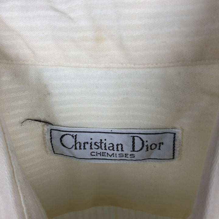 Christian Dior CHEMISES Long-Sleeve Poly-Cotton Striped Shirt, Regular Collar polyester yellow type Vintage Second Hand