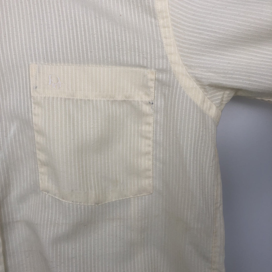 Christian Dior CHEMISES Long-Sleeve Poly-Cotton Striped Shirt, Regular Collar polyester yellow type Vintage Second Hand