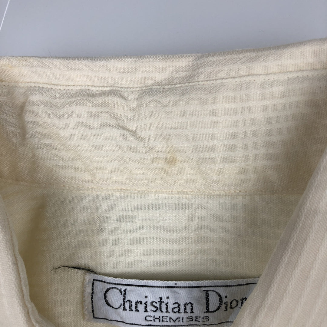Christian Dior CHEMISES Long-Sleeve Poly-Cotton Striped Shirt, Regular Collar polyester yellow type Vintage Second Hand