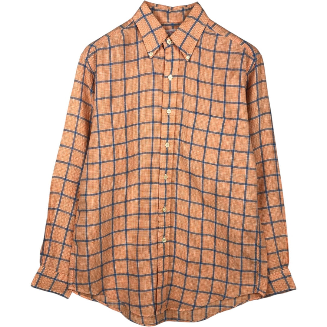 Brooks Brothers Est.1818 Check Pattern Long-Sleeve Button-Down Shirt, Men's Size M (approx.) linen orange type Vintage Second Hand