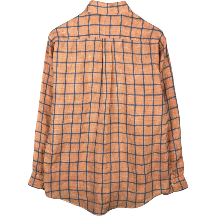 Brooks Brothers Est.1818 Check Pattern Long-Sleeve Button-Down Shirt, Men's Size M (approx.) linen orange type Vintage Second Hand