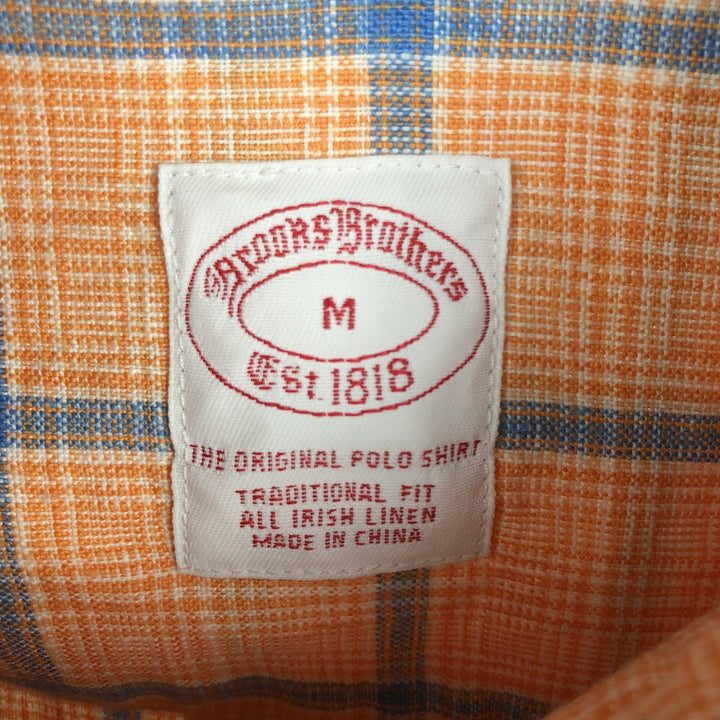 Brooks Brothers Est.1818 Check Pattern Long-Sleeve Button-Down Shirt, Men's Size M (approx.) linen orange type Vintage Second Hand