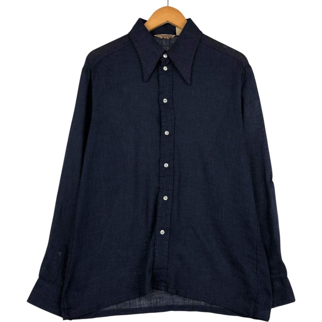 BRATEN Long-Sleeve Poly-Cotton Shirt, Men's Size XL (approx.) polyester navy blue type Vintage Second Hand