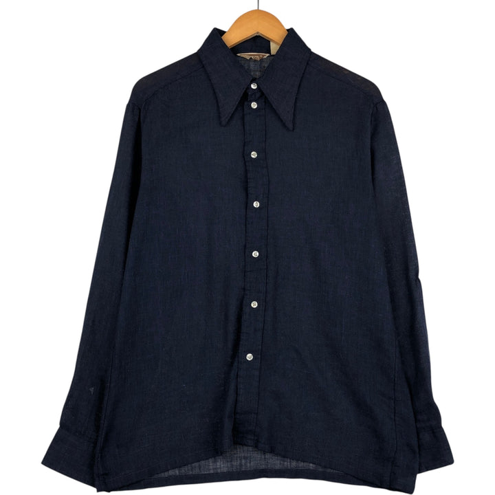BRATEN Long-Sleeve Poly-Cotton Shirt, Men's Size XL (approx.) polyester navy blue type Vintage Second Hand