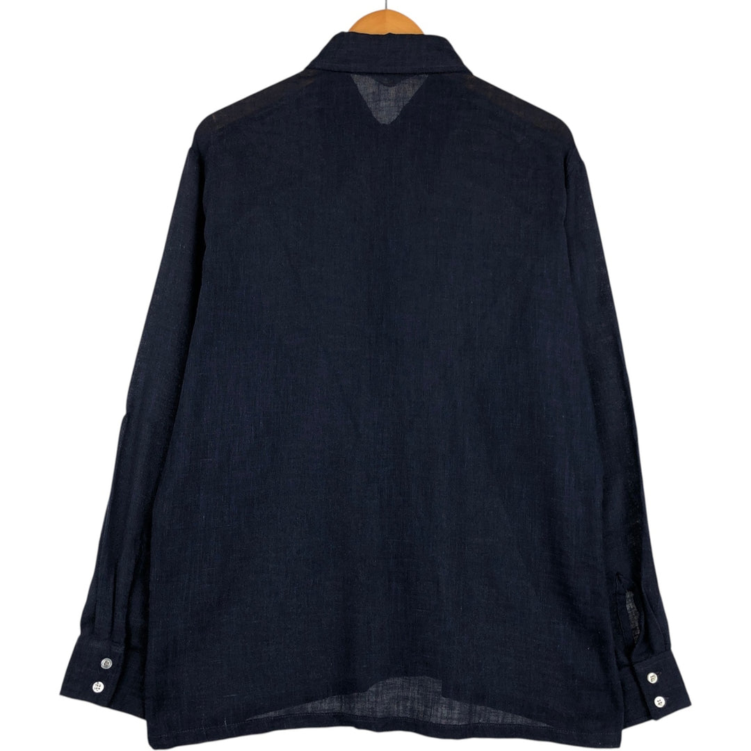 BRATEN Long-Sleeve Poly-Cotton Shirt, Men's Size XL (approx.) polyester navy blue type Vintage Second Hand
