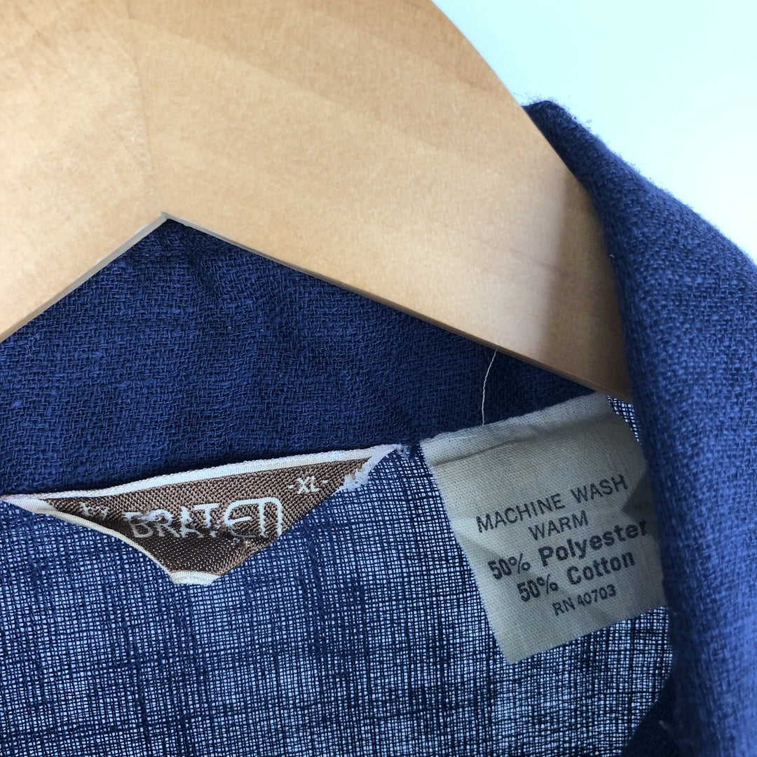BRATEN Long-Sleeve Poly-Cotton Shirt, Men's Size XL (approx.) polyester navy blue type Vintage Second Hand
