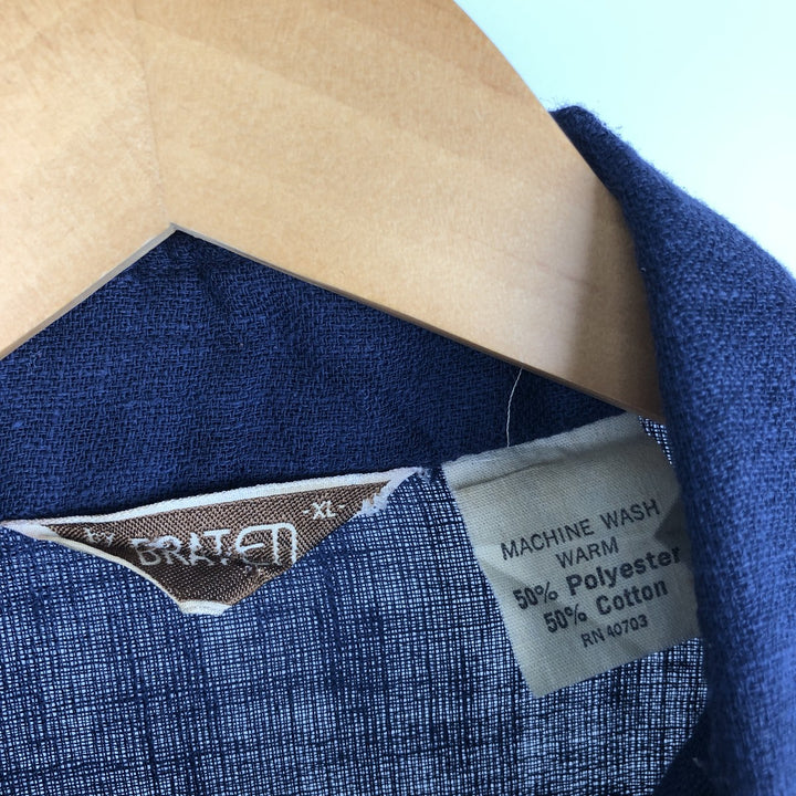 BRATEN Long-Sleeve Poly-Cotton Shirt, Men's Size XL (approx.) polyester navy blue type Vintage Second Hand