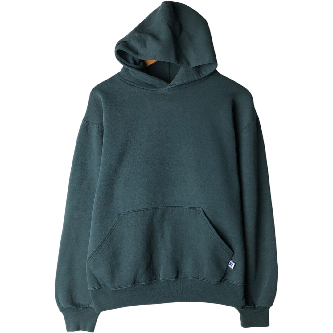 90'S Russell sweatshirt pullover hoodie, made in USA, men's size M, vintage cotton dark green Vintage Second Hand