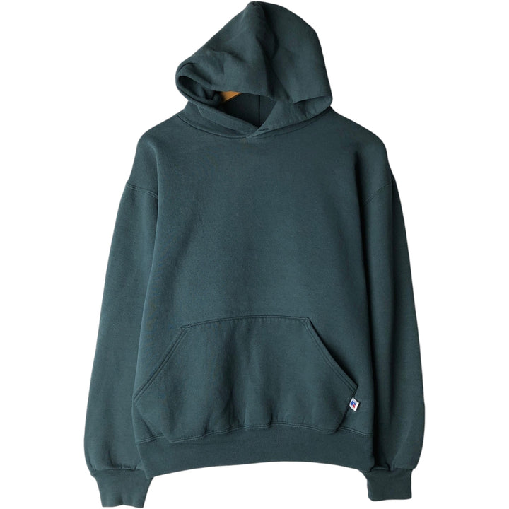 90'S Russell sweatshirt pullover hoodie, made in USA, men's size M, vintage cotton dark green Vintage Second Hand