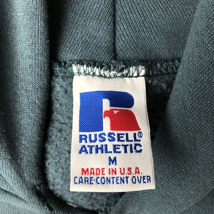 90'S Russell sweatshirt pullover hoodie, made in USA, men's size M, vintage cotton dark green Vintage Second Hand