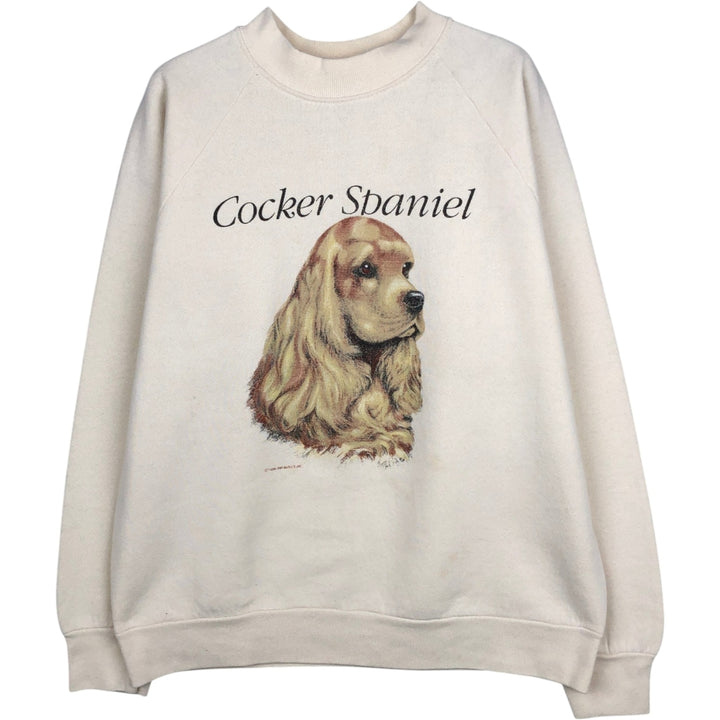 90'S Fruit of the Loom Cocker Spaniel Dog Print Animal Sweatshirt, Made in USA, Women's Size M cotton unbleached Vintage Second Hand