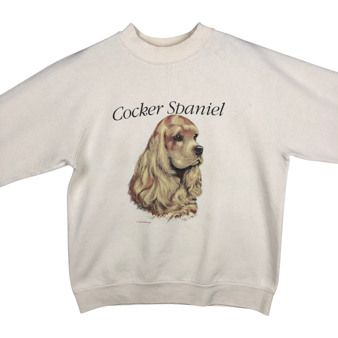 90'S Fruit of the Loom Cocker Spaniel Dog Print Animal Sweatshirt, Made in USA, Women's Size M cotton unbleached Vintage Second Hand