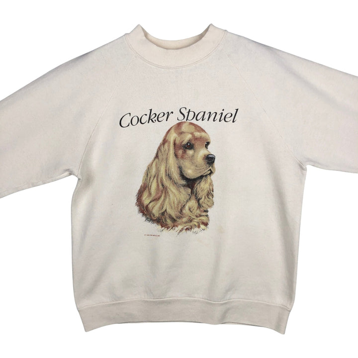 90'S Fruit of the Loom Cocker Spaniel Dog Print Animal Sweatshirt, Made in USA, Women's Size M cotton unbleached Vintage Second Hand