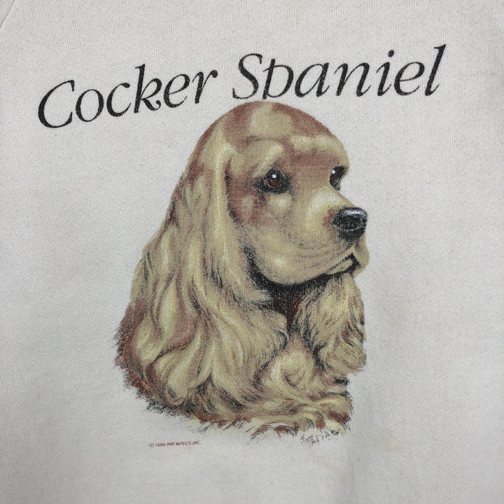90'S Fruit of the Loom Cocker Spaniel Dog Print Animal Sweatshirt, Made in USA, Women's Size M cotton unbleached Vintage Second Hand