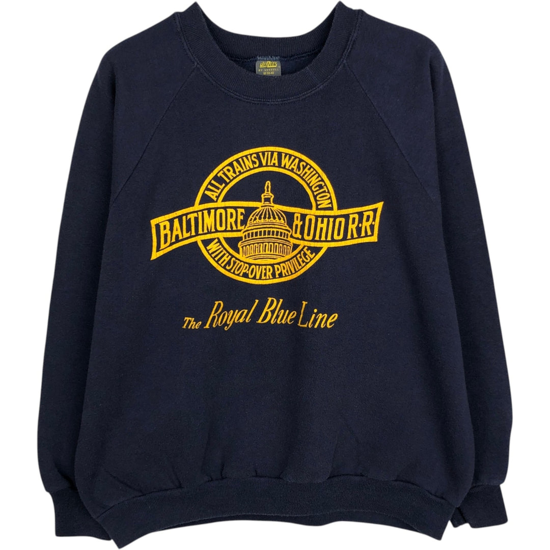 70s-80'S Jerzees by Russell Printed Sweatshirt, Made in USA, Women's Size M (approx.), Vintage cotton navy blue type Vintage Second Hand
