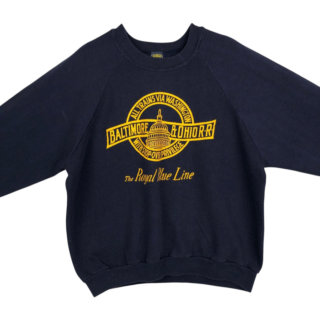 70s-80'S Jerzees by Russell Printed Sweatshirt, Made in USA, Women's Size M (approx.), Vintage cotton navy blue type Vintage Second Hand