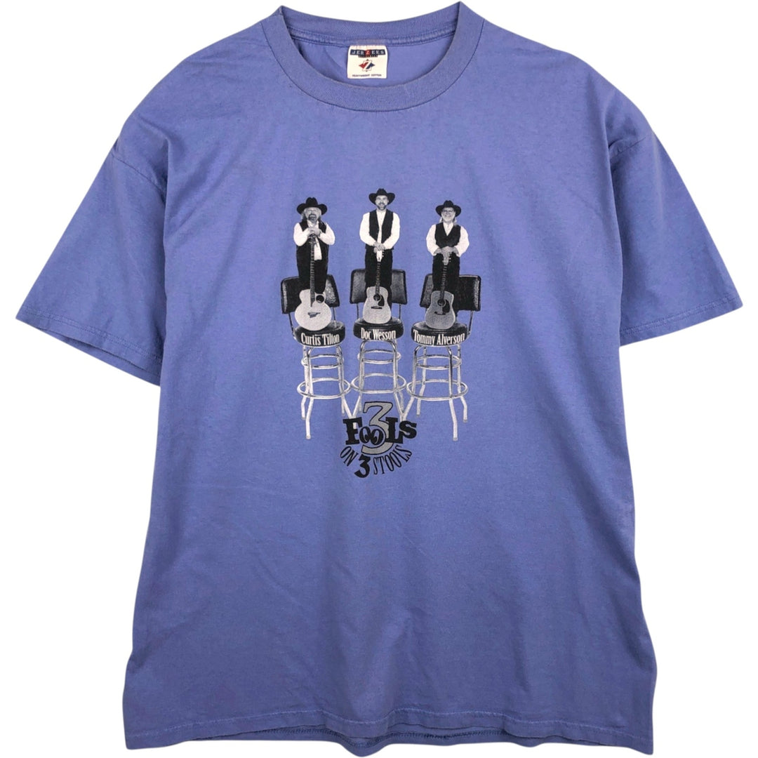 Jerzees 3 Fools on 3 Stools Band T-Shirt (Men's XL equivalent) cotton blue type Vintage Second Hand