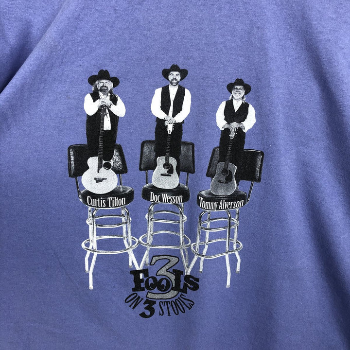 Jerzees 3 Fools on 3 Stools Band T-Shirt (Men's XL equivalent) cotton blue type Vintage Second Hand