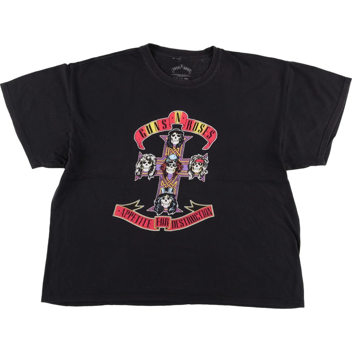 GUNS N' ROSES Skull Pattern Band T-Shirt, Made in the UK, Men's XXL equivalent. cotton black type Vintage Second Hand