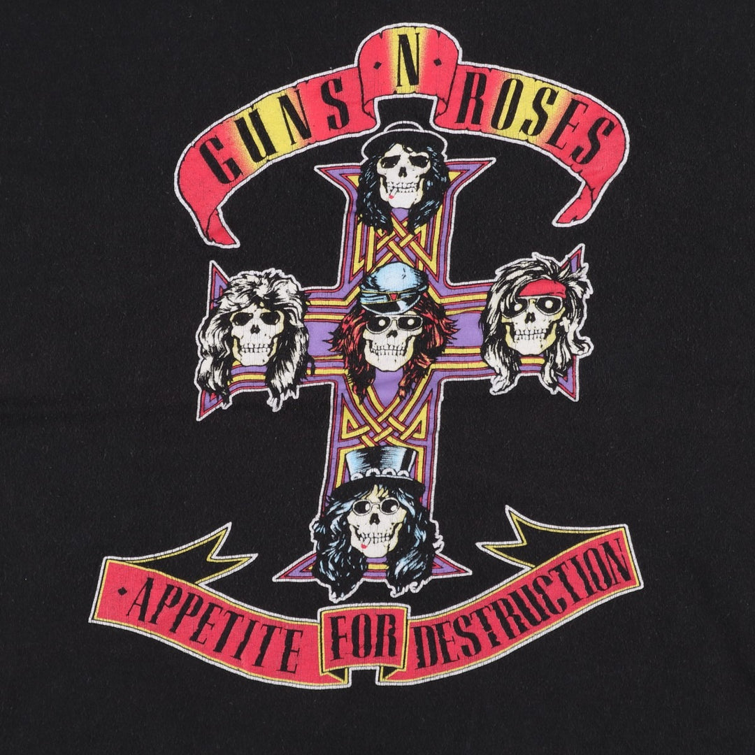 GUNS N' ROSES Skull Pattern Band T-Shirt, Made in the UK, Men's XXL equivalent. cotton black type Vintage Second Hand