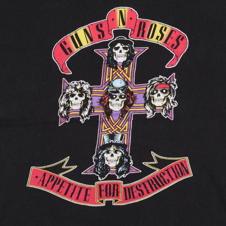 GUNS N' ROSES Skull Pattern Band T-Shirt, Made in the UK, Men's XXL equivalent. cotton black type Vintage Second Hand