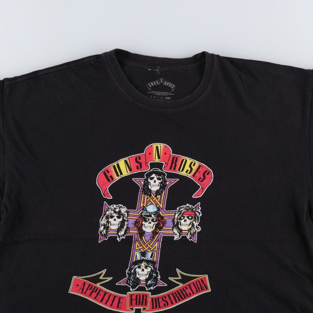 GUNS N' ROSES Skull Pattern Band T-Shirt, Made in the UK, Men's XXL equivalent. cotton black type Vintage Second Hand