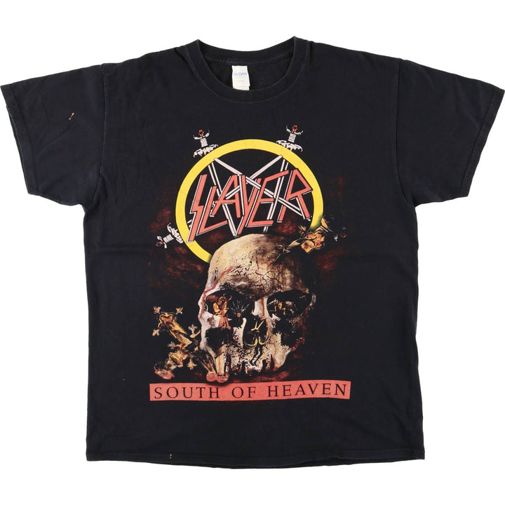 Gildan Slayer Skull Pattern Band T-Shirt (Men's Size L) cotton black type Vintage Second Hand