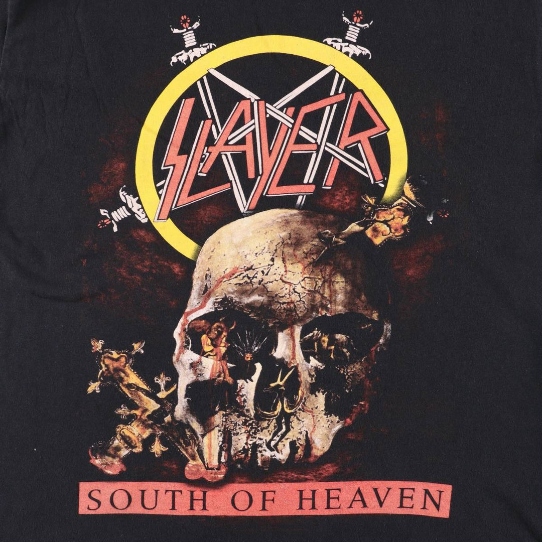Gildan Slayer Skull Pattern Band T-Shirt (Men's Size L) cotton black type Vintage Second Hand