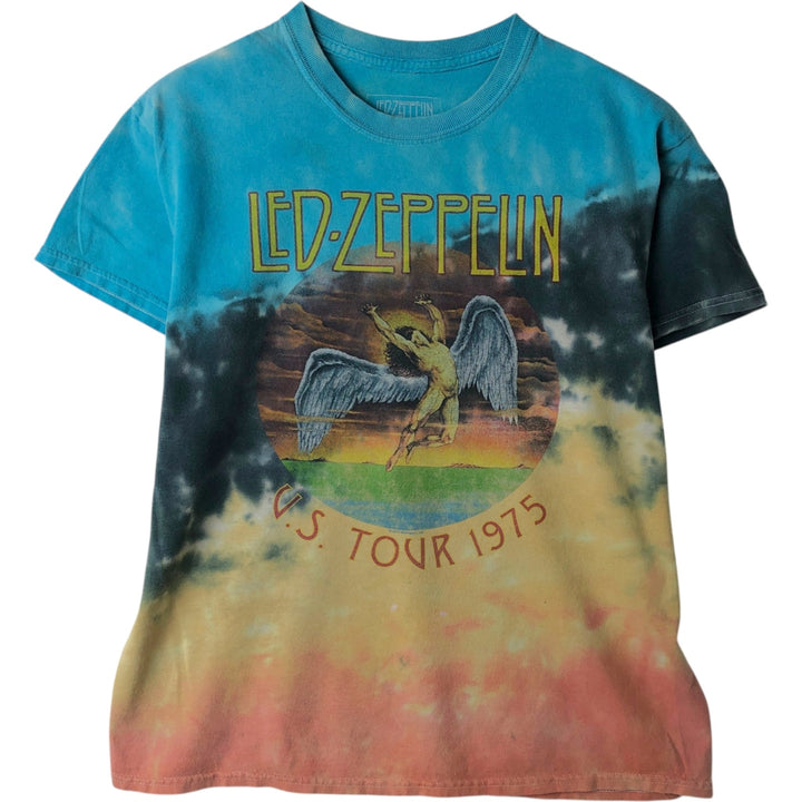 LED ZEPPELIN Tie-dye Pattern Band T-shirt (Men's Size M) cotton turquoise blue Vintage Second Hand