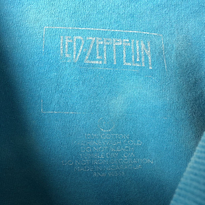 LED ZEPPELIN Tie-dye Pattern Band T-shirt (Men's Size M) cotton turquoise blue Vintage Second Hand