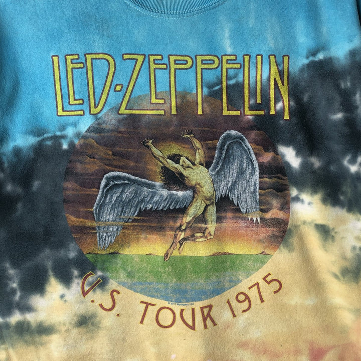 LED ZEPPELIN Tie-dye Pattern Band T-shirt (Men's Size M) cotton turquoise blue Vintage Second Hand