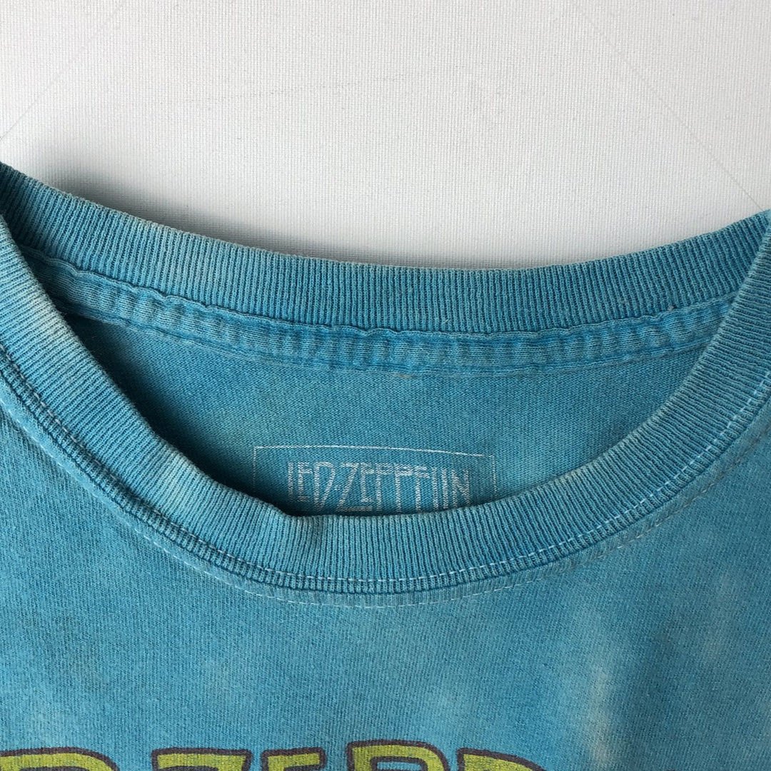 LED ZEPPELIN Tie-dye Pattern Band T-shirt (Men's Size M) cotton turquoise blue Vintage Second Hand