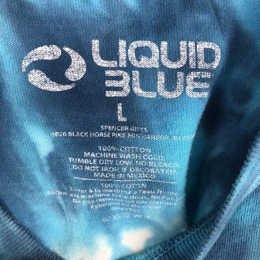 90'S Liquid Blue Grateful Dead Tie-Dye Pattern Band T-Shirt, Men's Size L (Equivalent), Vintage cotton Blue type light blue Vintage Second Hand