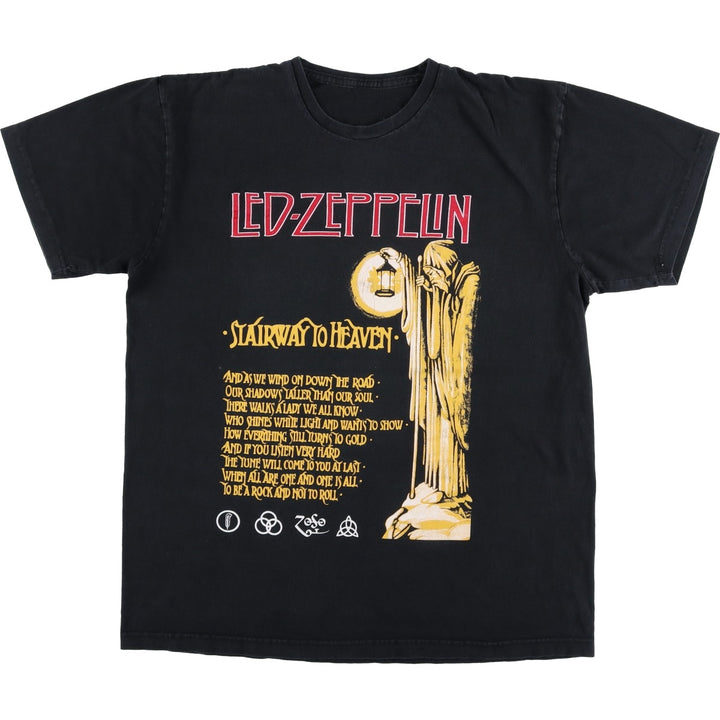 LED ZEPPELIN Led Zeppelin Band T-shirt Band T Men's L size unclear black type Vintage Second Hand