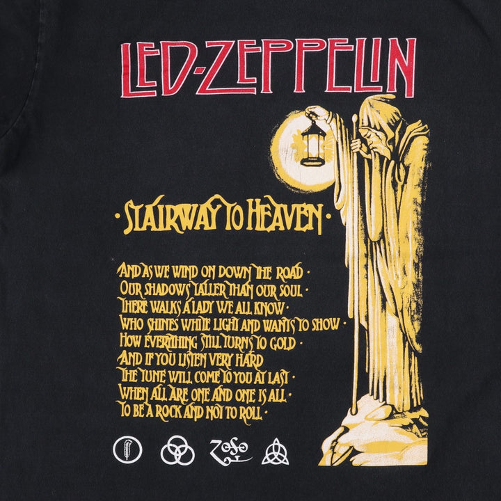 LED ZEPPELIN Led Zeppelin Band T-shirt Band T Men's L size unclear black type Vintage Second Hand