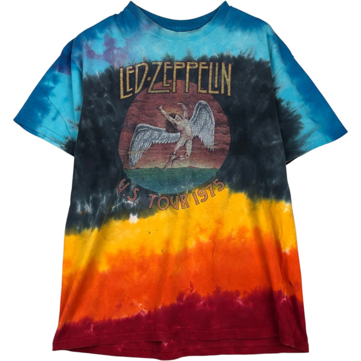 LED ZEPPELIN Tie-dye Pattern Band T-shirt (Men's Size L) cotton blue type Vintage Second Hand