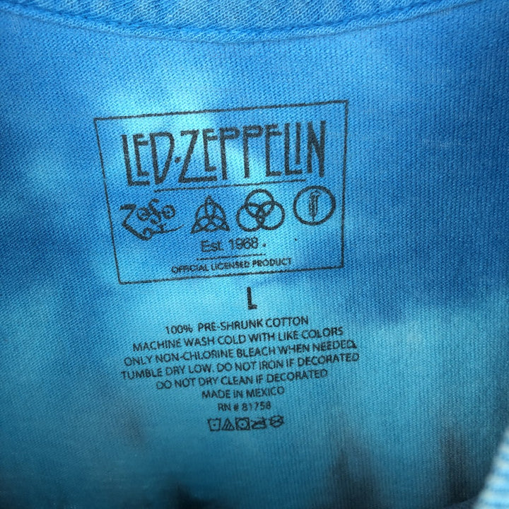 LED ZEPPELIN Tie-dye Pattern Band T-shirt (Men's Size L) cotton blue type Vintage Second Hand