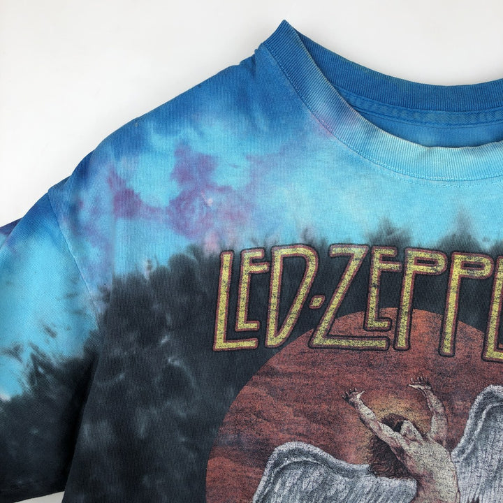 LED ZEPPELIN Tie-dye Pattern Band T-shirt (Men's Size L) cotton blue type Vintage Second Hand