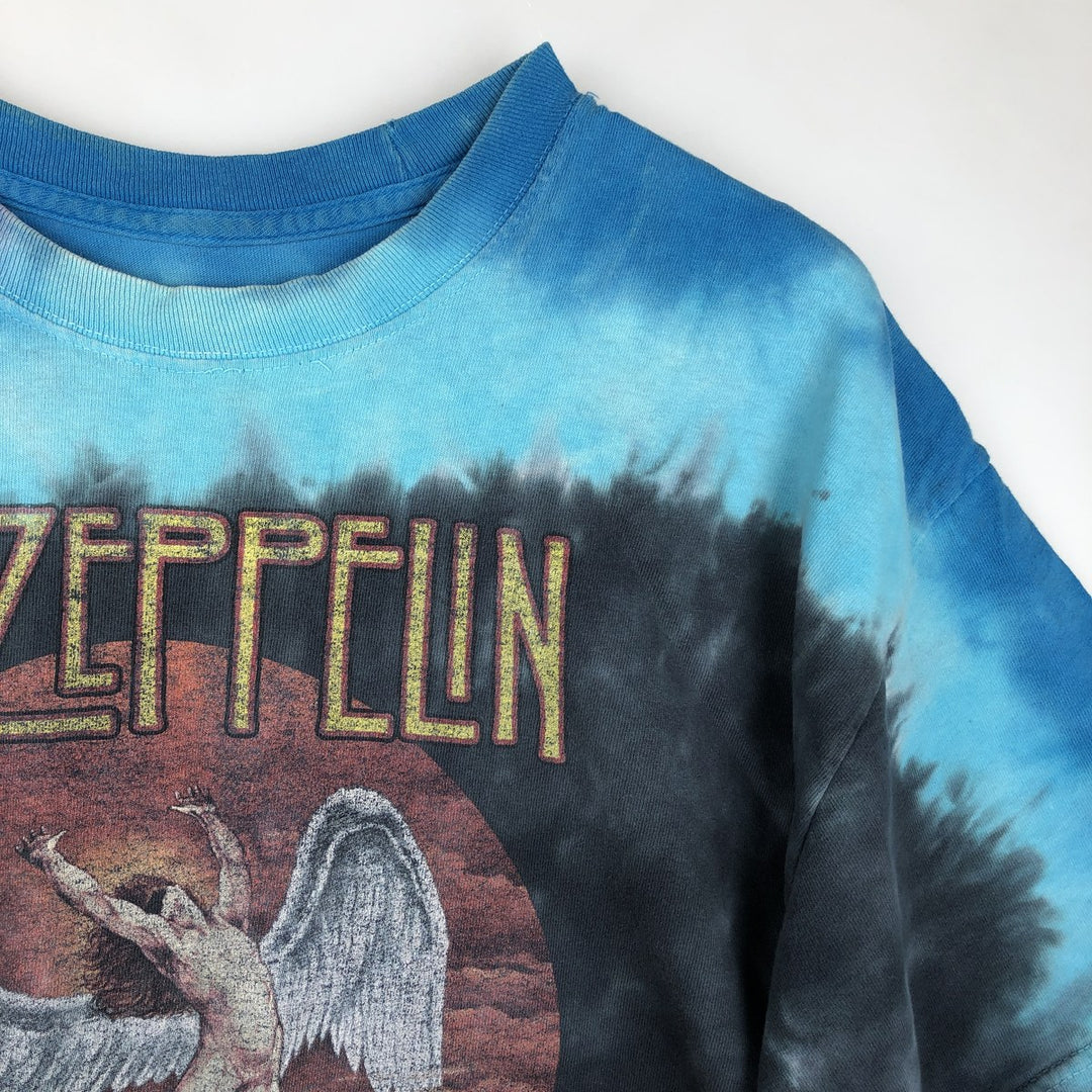 LED ZEPPELIN Tie-dye Pattern Band T-shirt (Men's Size L) cotton blue type Vintage Second Hand