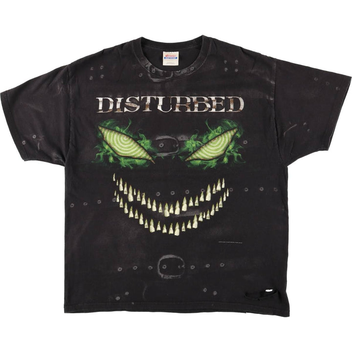 Hanes DISTURBED Heavyweight All-Over Print Band T-Shirt (Men's XL equivalent) cotton black type Vintage Second Hand