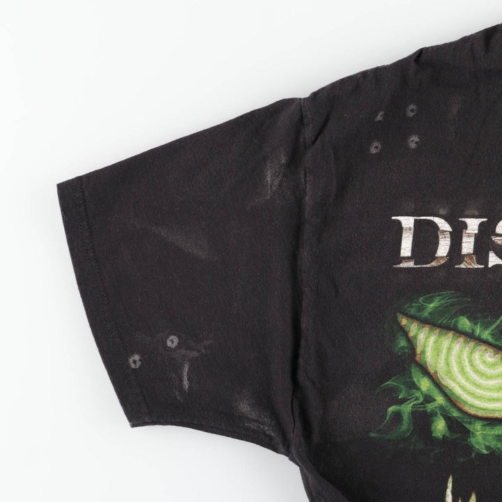 Hanes DISTURBED Heavyweight All-Over Print Band T-Shirt (Men's XL equivalent) cotton black type Vintage Second Hand