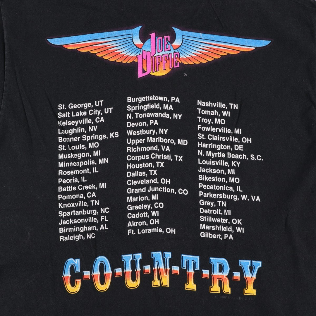 90'S Fruit of the Loom Joe Diffie Band T-Shirt, Made in USA, Men's XL equivalent, Vintage cotton black type Vintage Second Hand