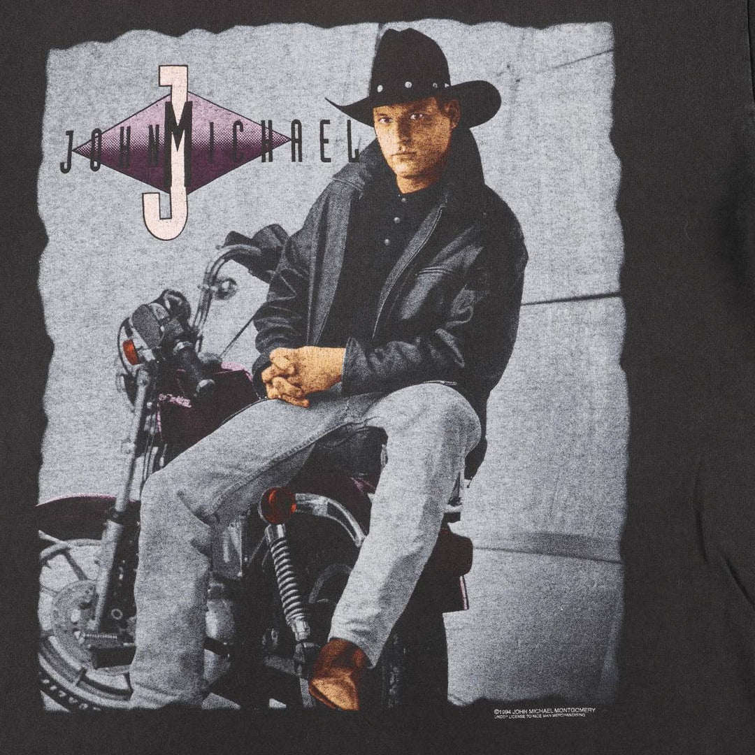 90'S NICE MAN John Michael Montgomery Band T-shirt, Made in USA, Men's Size L (approx.), Vintage cotton black type Vintage Second Hand