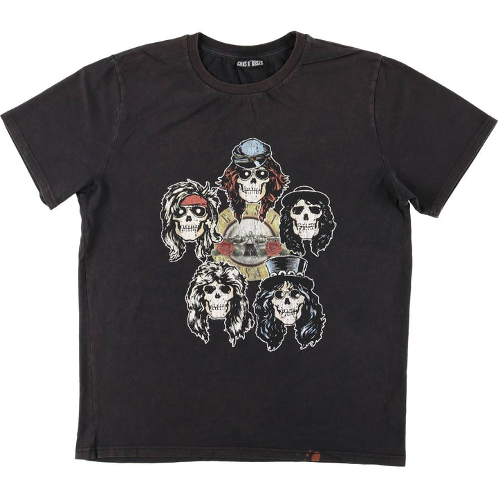 GUNS N' ROSES Skull Pattern Band T-shirt, Band Tee, Men's L size cotton black type Vintage Second Hand