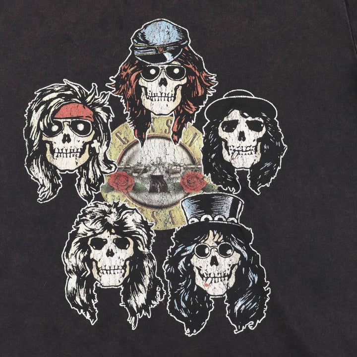 GUNS N' ROSES Skull Pattern Band T-shirt, Band Tee, Men's L size cotton black type Vintage Second Hand